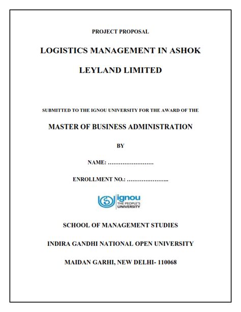 IGNOU MMPP 1 Project Sample 4 MBA Operation Logistics Management In