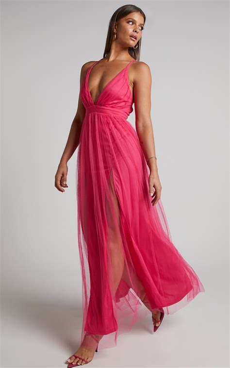 Like A Vision Plunge Maxi Dress In Hot Pink Showpo Usa