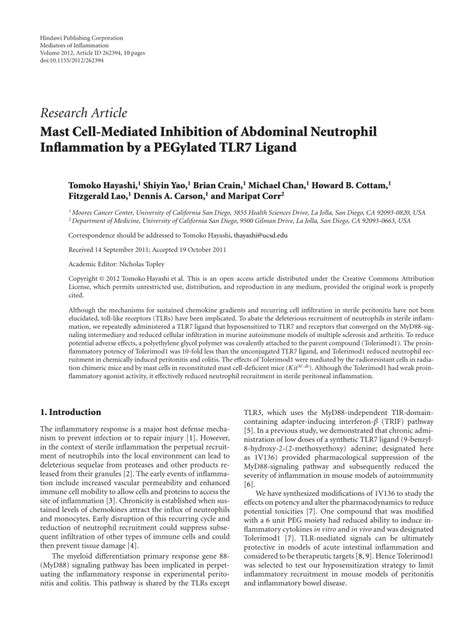 PDF Mast Cell Mediated Inhibition Of Abdominal Neutrophil