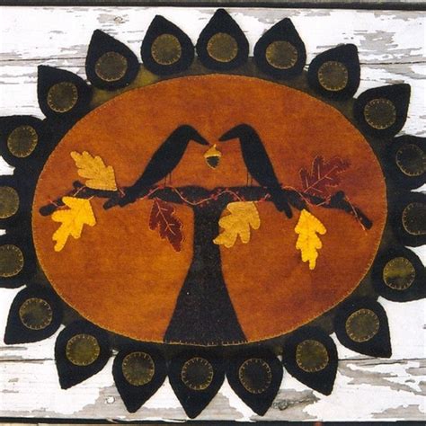 Wool Applique E Pattern Pdf OCTOBER CROW Wool Penny Rug Etsy