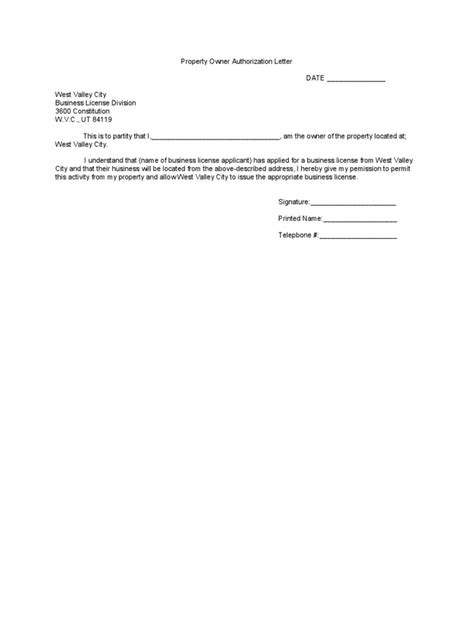 Property Owner Authorization Letter Pdf