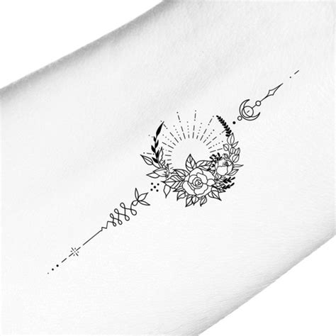 Sun And Moon Geometric Botanical Floral Unalome Temporary Tattoo Etsy