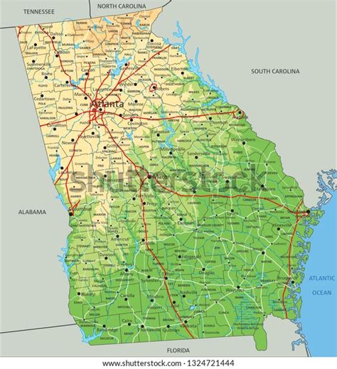 Georgia Physical Features Map Labeled