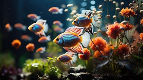 Premium Photo | Colorful aquarium background with tropical fish freshwater angelfish Discus ...