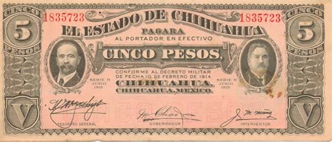 5 Pesos Chihuahua Revolution État de Chihuahua Numista