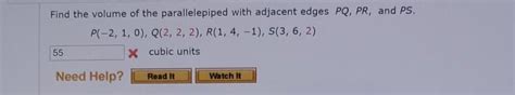 Solved Find The Volume Of The Parallelepiped With Adjacent Chegg