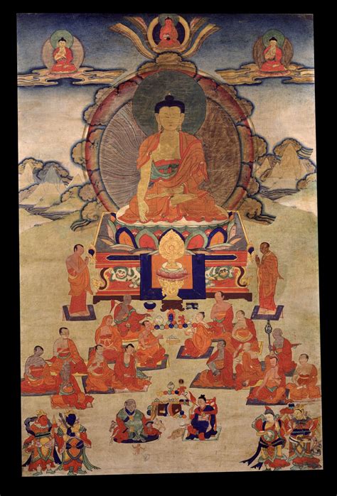 Shakyamuni Buddha With Sixteen Elders Arhats Himalayan Art