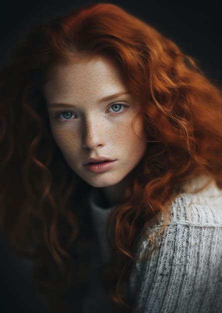 Premium AI Image | woman red hair blue eyes poses portrait models irish ...