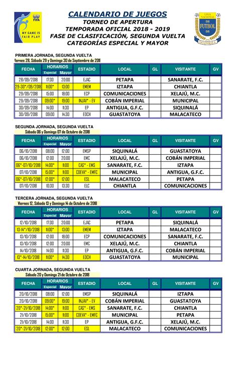 Calendario Completode La Liga Nacional Antorcha Deportiva Deportes