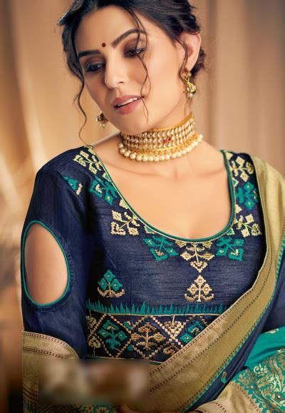 Navy Blue Satin Silk Festival Wear Saree