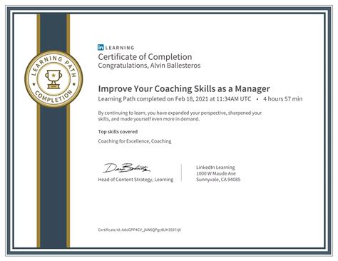 Certificate of Completion: Improve your Coaching Skills as a Manager | PPT