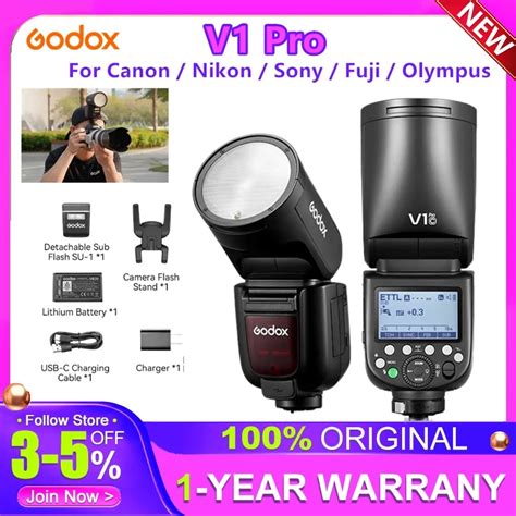 Godox V1 Pro For Canon Nikon Sony Fuji Olympus TTL HSS 1 8000s Li Ion