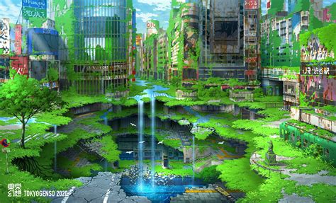 cityscape, shibuya station, Shibuya, anime, nature, apocalyptic, 2K ...