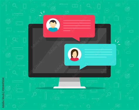 Computer Online Chat Vector Illustration Flat Cartoon Design Of