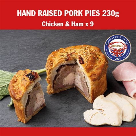 Chicken And Ham Handmade Pork Pies X 9 230g Average Weight Bakehouse Pies