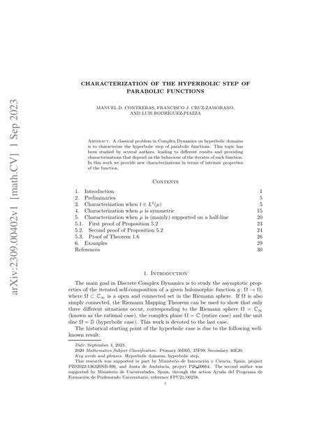 Pdf Characterization Of The Hyperbolic Step Of Parabolic Functions