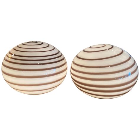 Vintage Pair Of Murano Glass Brown Swirl Ball Round Table Lamps At 1stdibs