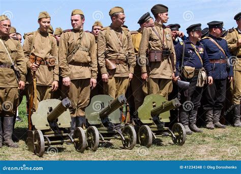 Members Of Red Star History Club Wear Historical Soviet Uniform During Historical Reenactment Of