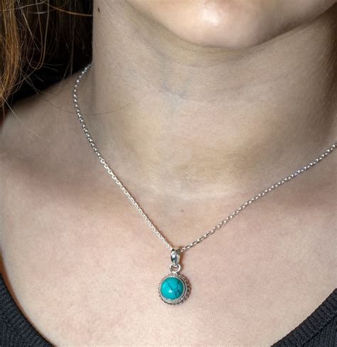 Buy Small Sterling Silver 925 Turquoise Gemstone Pendant Necklace