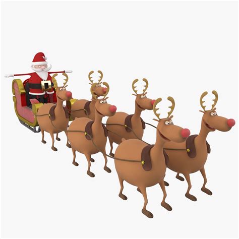 Cartoon santa claus sleigh reindeer 3D model - TurboSquid 1358550