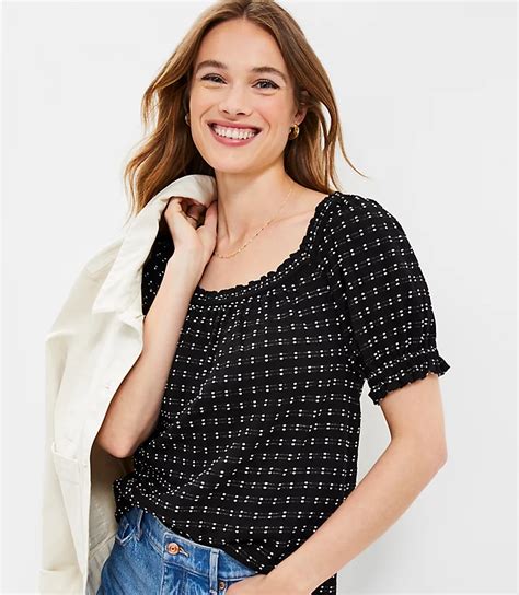 Dotted Puff Sleeve Square Neck Top