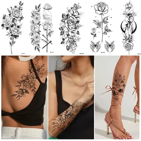 Skizze Rose Blume Tattoos Aufkleber Arm Beine Wasserdicht Tempor Re N