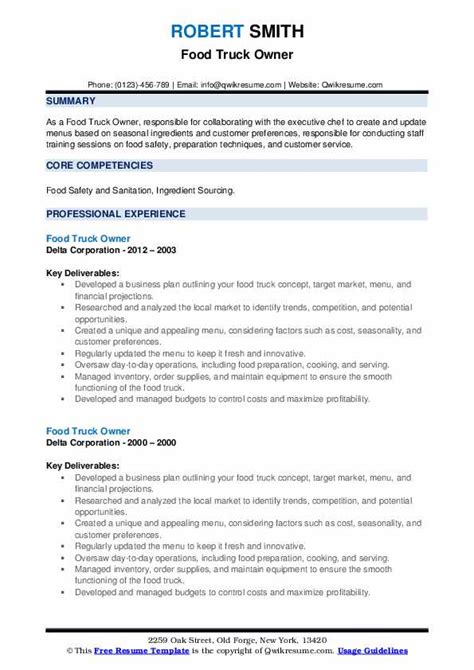 10 Food Truck Owner Resume Samples Templates For 2025