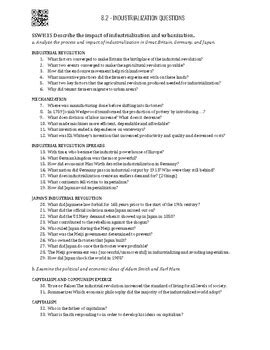 Unit Industrialization Guided Reading Questions Sswh By Better