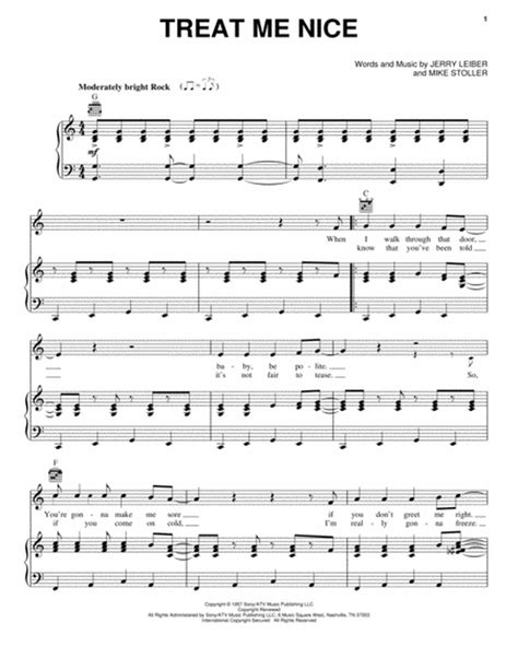 Treat Me Nice By Elvis Presley Piano Vocal Guitar Digital Sheet