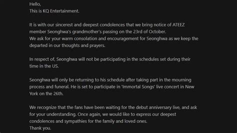 Agensi Umumkan Seonghwa ATEEZ Akan Hiatus Dari Kegiatan Grup Setelah