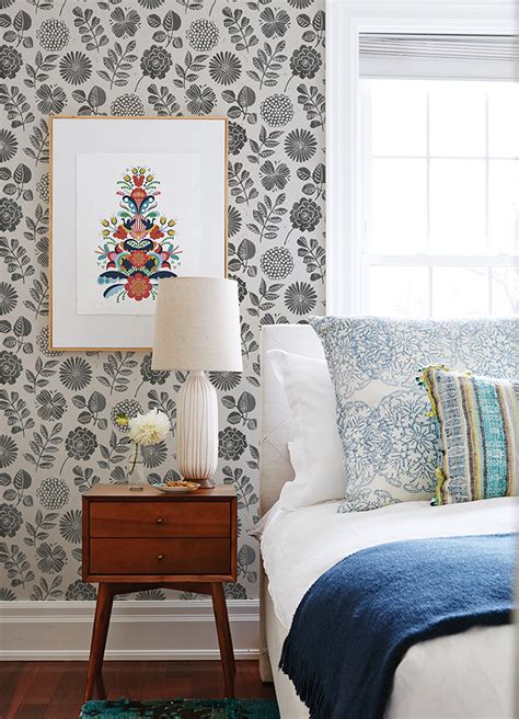 4066 26534 Inge Black Floral Block Print Wallpaper By A Street Prints