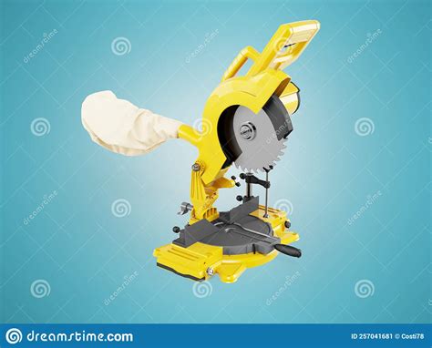 3d Illustration Of An Angle Grinder For Wood With Chip Bag On Blue