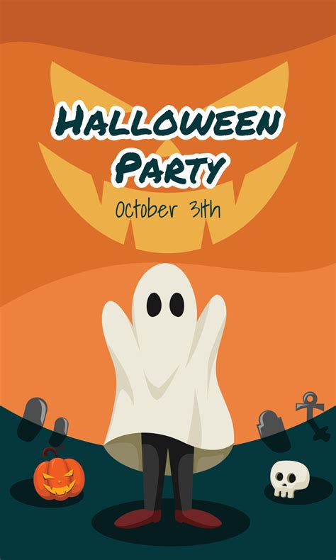 Halloween Party Invitation Card. Ghost Flat Design Vector Illustration ...