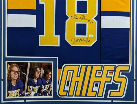 FRAMED HANSON BROTHERS AUTOGRAPHED SLAPSHOT CHARLESTOWN CHIEFS JERSEY ...