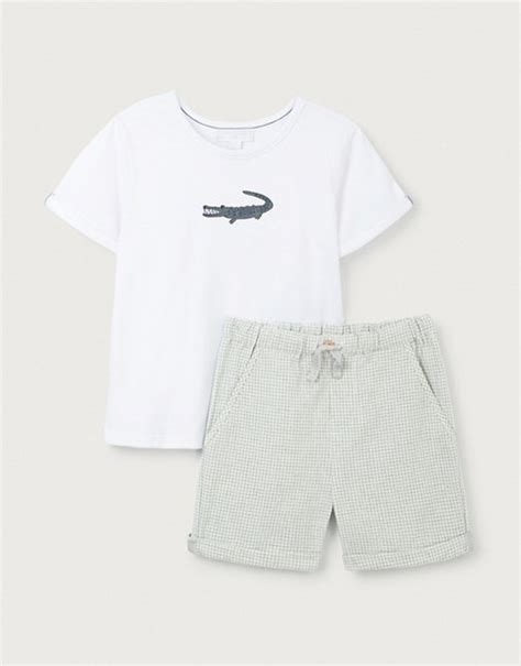 Organic Cotton Crocodile T Shirt And Gingham Shorts Set 18mths 6yrs