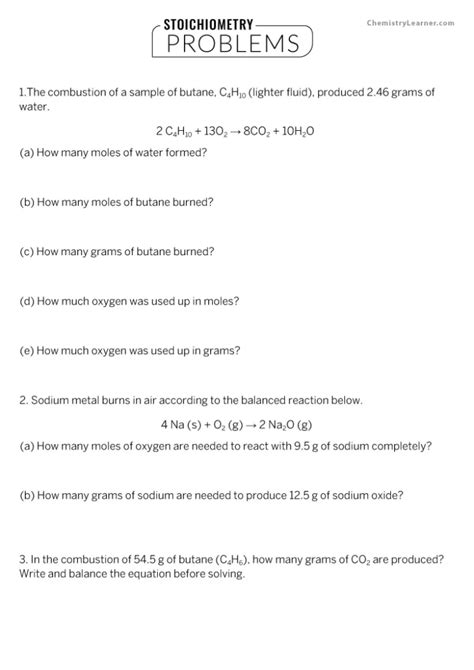 Free Printable Stoichiometry Worksheets