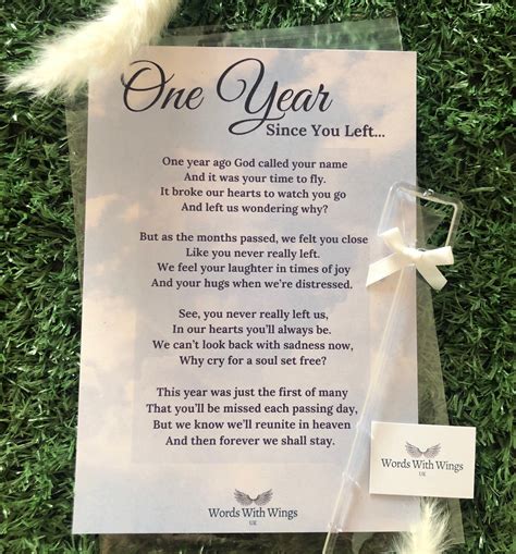 One Year Since You Left Grave Card Memorial Card Etsy Uk