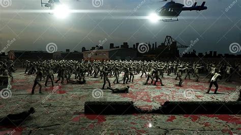 Horror Zombie Crowd Walking Apocalypse View Concept 3d Rendering