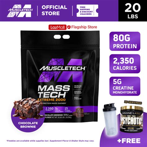 Muscletech MassTech Extreme 2000 Mass Gainer 20 Lbs 16 Serve FREE