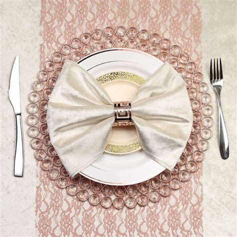 14 Rose Gold Wired Metal Charger Plate With 118 Acrylic Crystal Beads Tableclothsfactory