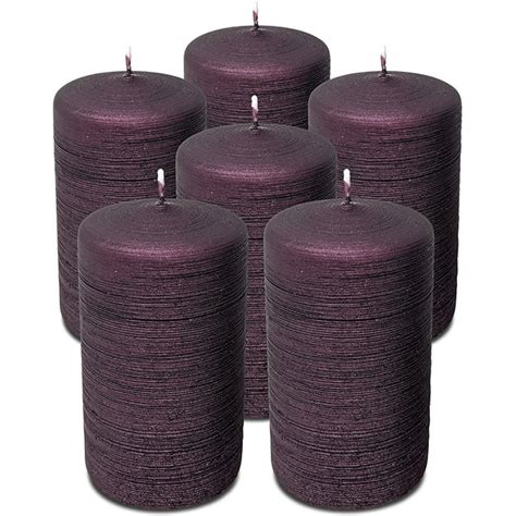 Hyoola 24 X 4 Inch Unscented Dripless Brushed Metallic Pillar Candles Purple 6 Pack