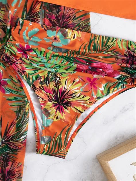 Shein Swim Vcay Conjunto De Bikini Con Estampado Tropical Sujetador