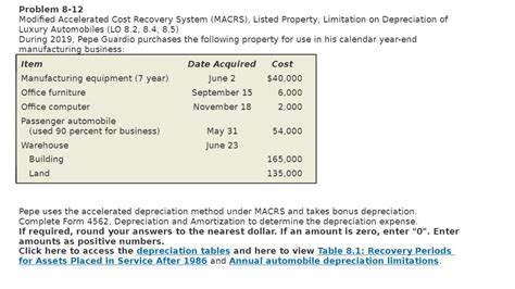 Problem 8 12 Modified Accelerated Cost Recovery System MACRS