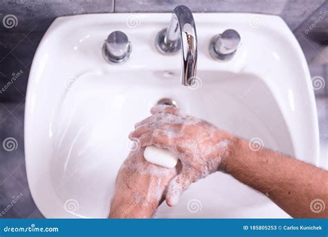 Man Washing His Hands With Neutral Soap Stock Image Image Of Sanitary