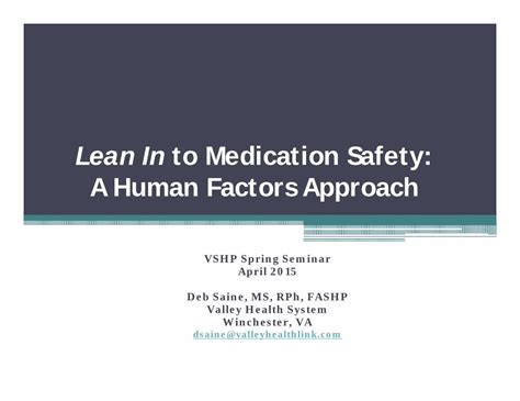 PDF Lean In To Medication Safety A Human Factors Approach Lean In