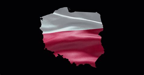 Poland Map Shape With Waving Flag Background Alpha Channel Outline Of