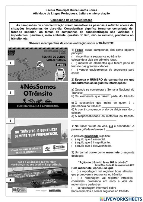 Campanha De Conscientização Activity Live Worksheets