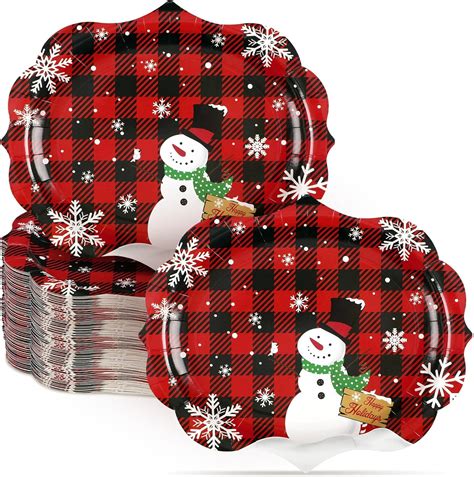 Amazon Sliner 50 Pcs Buffalo Plaid Serving Tray Christmas Snowman