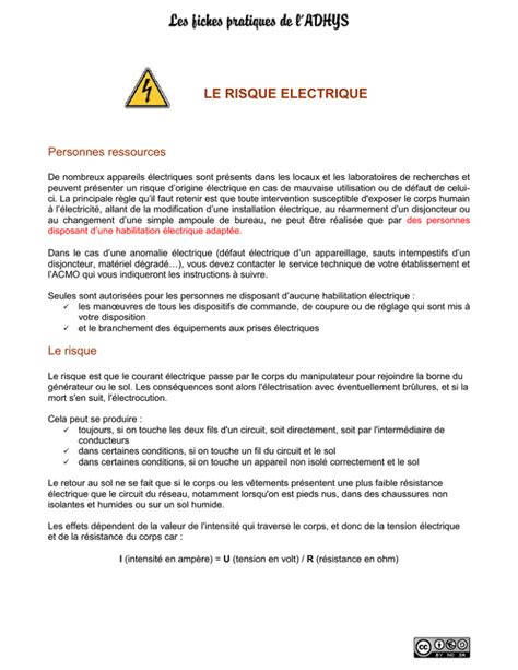 Le risque électrique