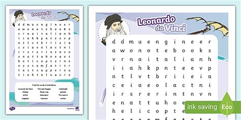 Leonardo Da Vinci Word Search Twinkl KS1 Teacher Made